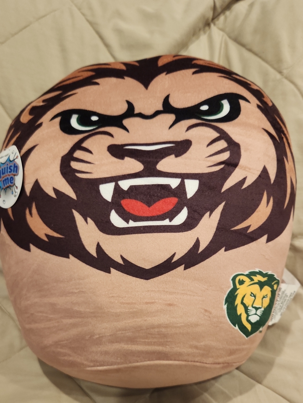 Squish Plush Lion Face Pillow - Peach/Tan 12 Inch